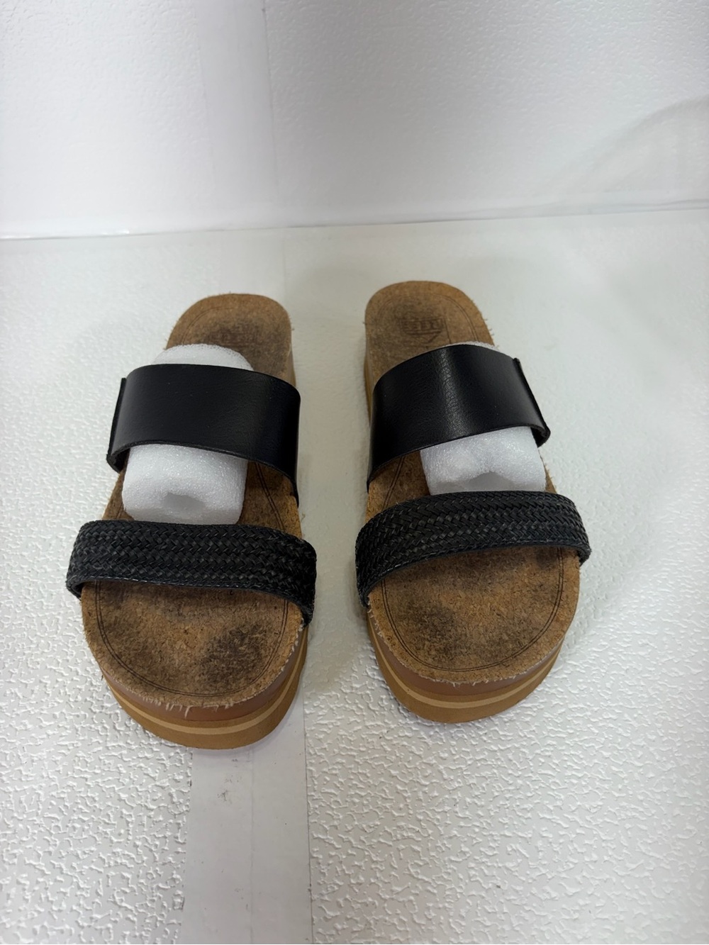 Reef Women’s Black Two-strap Slide Sandals with Braided Toe Strap s318